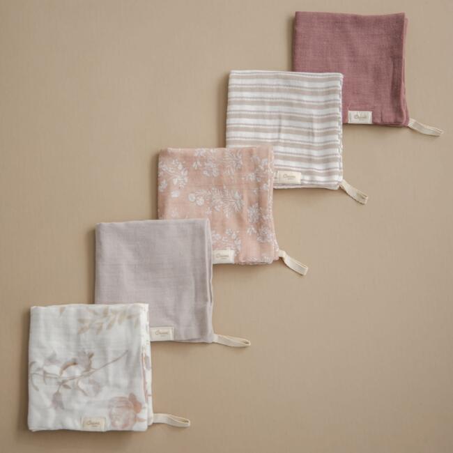 Violet 5-Piece Cotton Baby Washcloth Set, Beige - Towels - 5