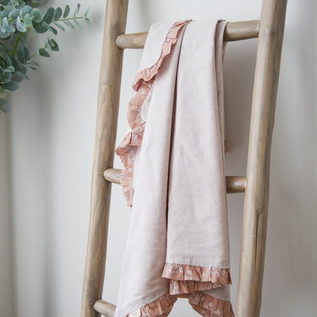 Violet Floral Muslin Baby Blanket with Ruffle Trim, Pink - Blankets - 5