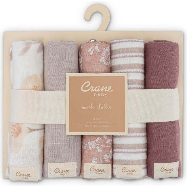 Violet 5-Piece Cotton Baby Washcloth Set, Beige - Towels - 6