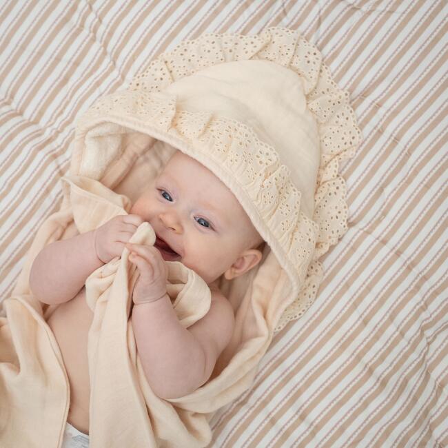 Violet Ruffle Hooded Baby Bath Towel, Beige - Towels - 5