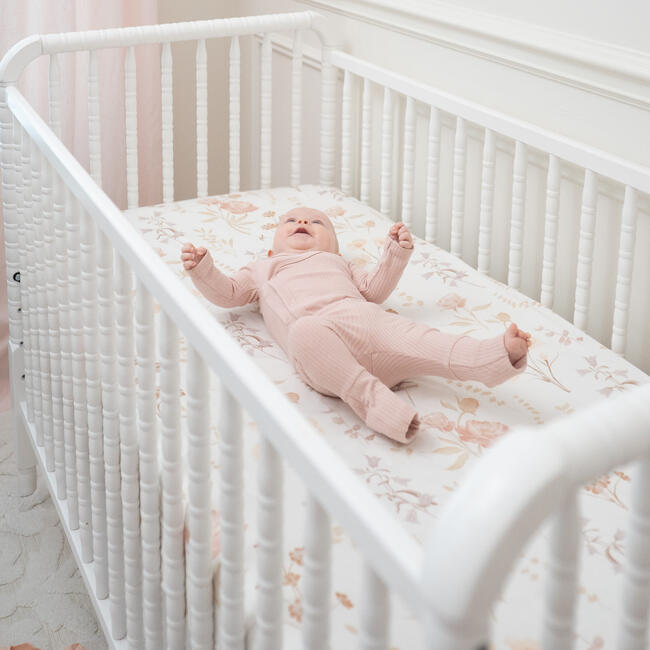 Violet Floral 100% Cotton Sateen Fitted Crib Sheet, Beige - Crib Sheets - 5