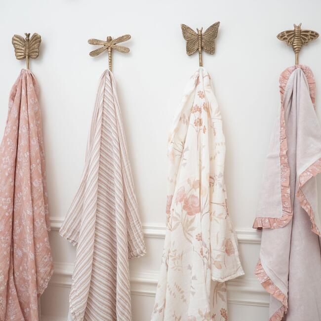 Violet Floral Muslin Baby Blanket with Ruffle Trim, Pink - Blankets - 6