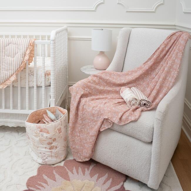 Violet Floral 100% Cotton Muslin Swaddle Blankets (Set of 3), Beige - Swaddles - 7