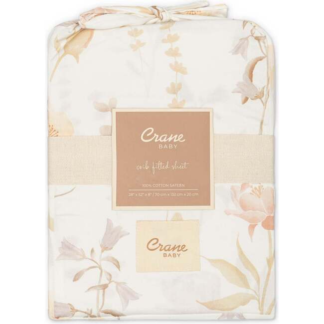 Violet Floral 100% Cotton Sateen Fitted Crib Sheet, Beige - Crib Sheets - 6