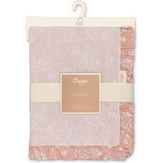 Violet Floral Muslin Baby Blanket with Ruffle Trim, Pink - Blankets - 7