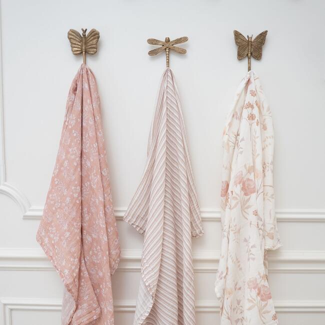 Violet Floral 100% Cotton Muslin Swaddle Blankets (Set of 3), Beige - Swaddles - 8