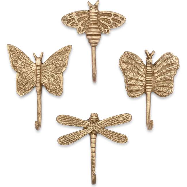 Dragonfly Antique Gold Wall Hook Set, Gold