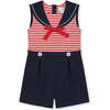 Stripe Knit Shorts Romper With Sailor Collar - Rompers - 1 - thumbnail
