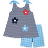 Stripe Knit Short Set With Flowers & Stars - Mixed Apparel Set - 1 - thumbnail