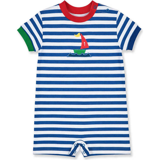 Stripe Knit Shortall With Sailboat
