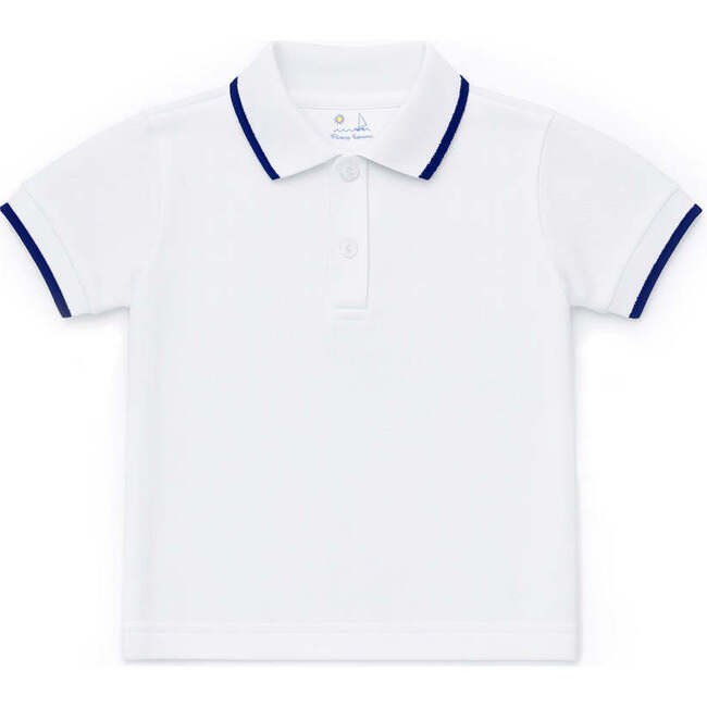 White Polo Shirt With Navy Tipping