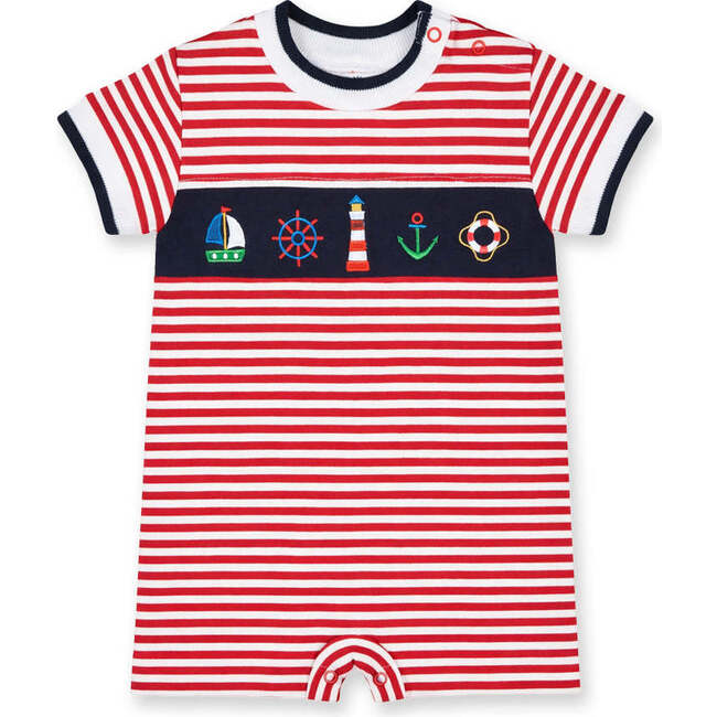 Stripe Knit Shortall With Nautical Applique
