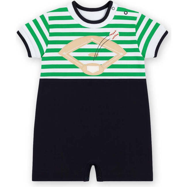 Stripe Knit Shortall With Baseball Field