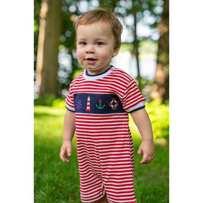 Stripe Knit Shortall With Nautical Applique