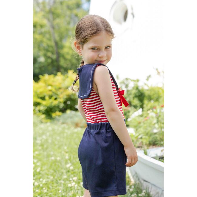 Stripe Knit Shorts Romper With Sailor Collar - Rompers - 3