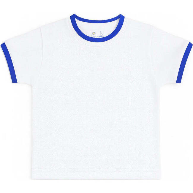 White T-Shirt With Royal Tipping