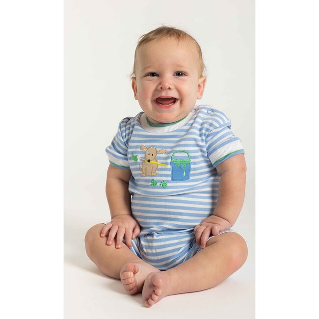 Stripe Knit Shortall With Painting Dog - Rompers - 4