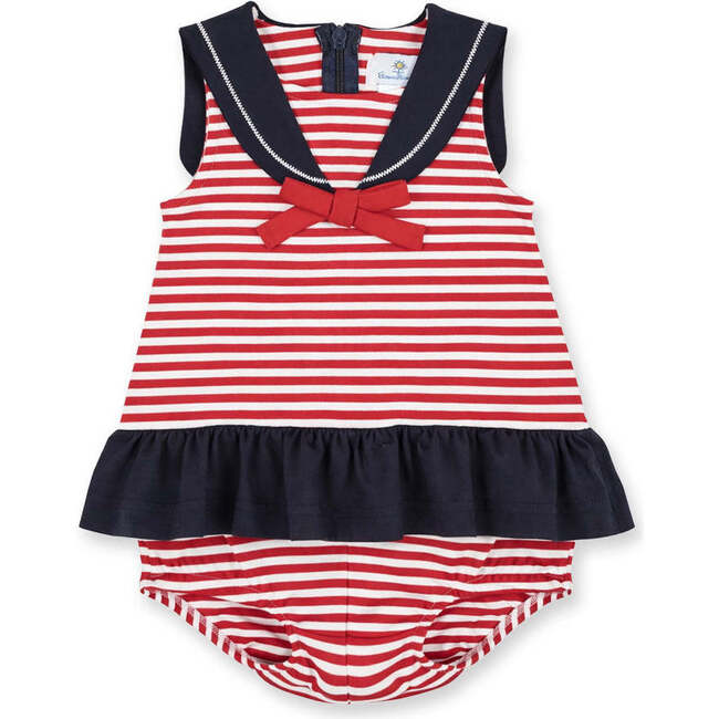 Stripe Knit Romper With Sailor Collar