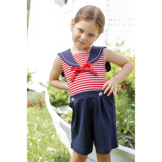 Stripe Knit Shorts Romper With Sailor Collar - Rompers - 4