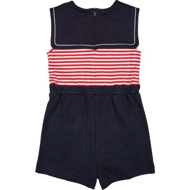 Stripe Knit Shorts Romper With Sailor Collar - Rompers - 5