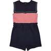 Stripe Knit Shorts Romper With Sailor Collar - Rompers - 5
