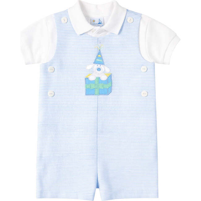 Seersucker Shortall With Present Puppy - Rompers - 3
