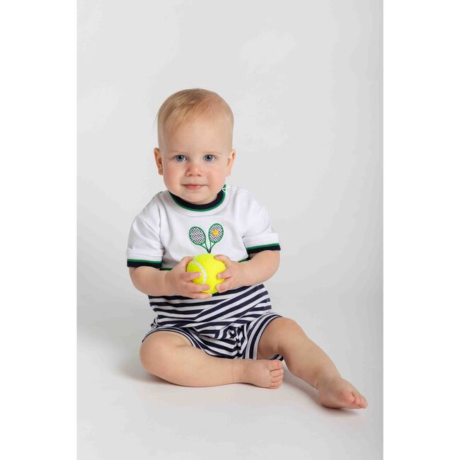 Stripe Knit Shortall with Tennis Rackets - Rompers - 3