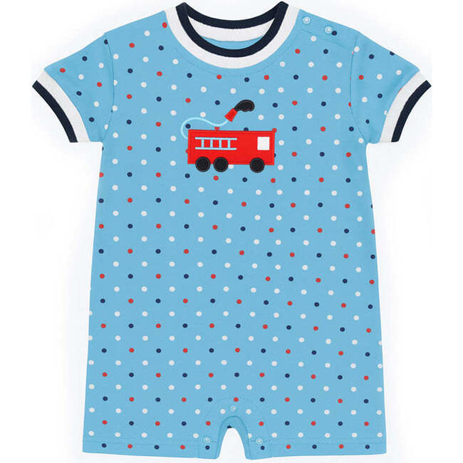 Printed Knit Shortall With Fire Truck
