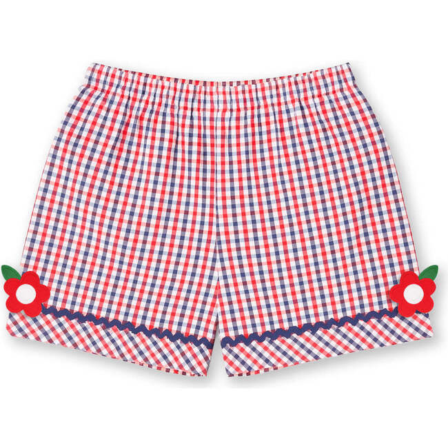 Plaid Seersucker Shorts With Ric Rac & Flowers