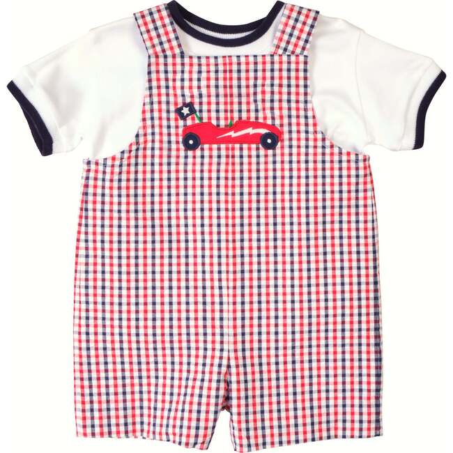 Plaid Seersucker Shortall With Derby Car - Rompers - 5
