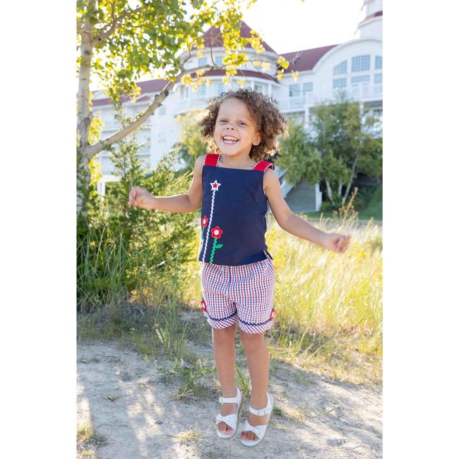 Plaid Seersucker Shorts With Ric Rac & Flowers - Shorts - 3