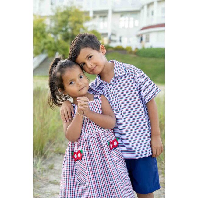 Plaid Seersucker Dress With Flowers - Dresses - 4