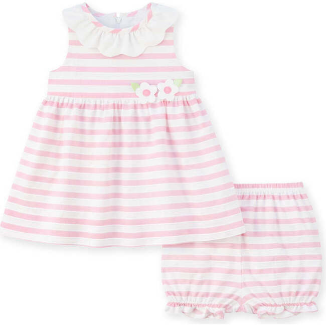 Pink Stripe Dress & Bloomer with Flowers