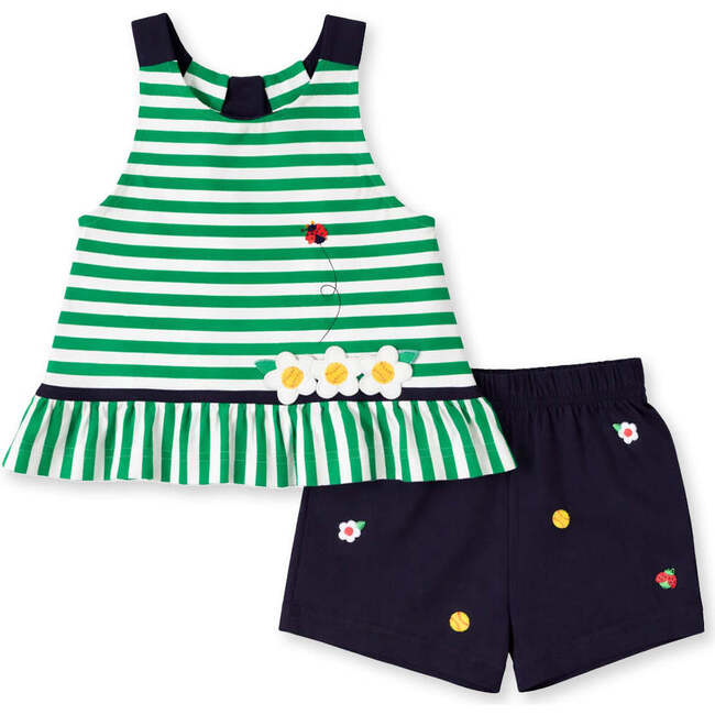 Knit Short Set With Softballs, Flowers, Ladybug