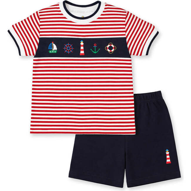 Knit Short Set With Nautical Appliqué