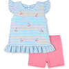 Knit Short Set With Embroidered Heart Cherries - Mixed Apparel Set - 1 - thumbnail