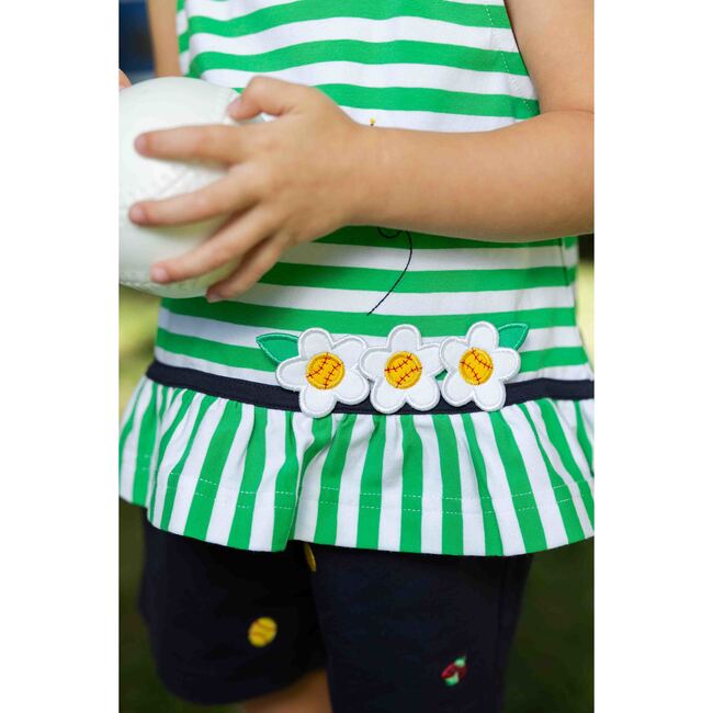 Knit Short Set With Softballs, Flowers, Ladybug
