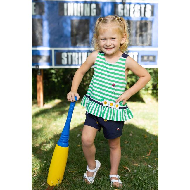 Knit Short Set With Softballs, Flowers, Ladybug - Mixed Apparel Set - 3