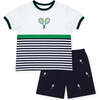 Boy Knit Short Set with Tennis Rackets - Mixed Apparel Set - 1 - thumbnail