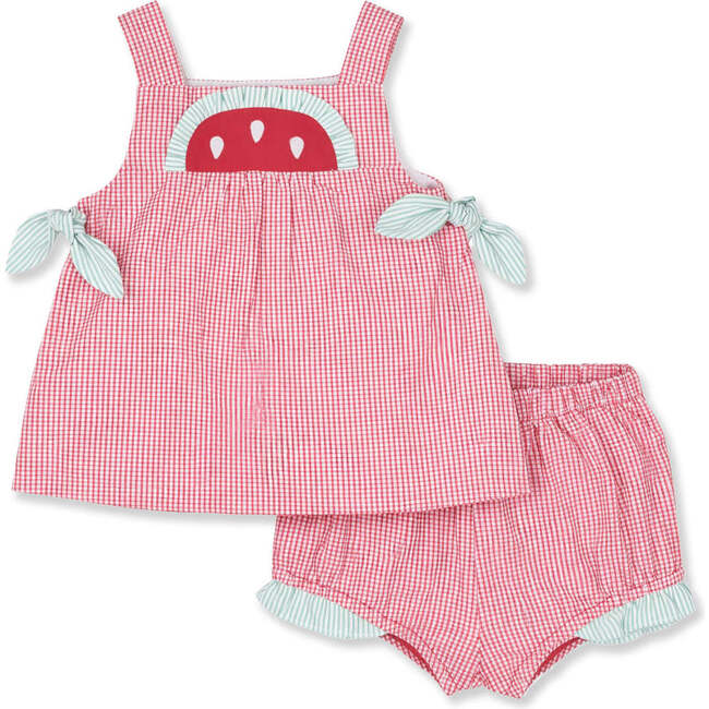 Check Seersucker Dress & Bloomer With Watermelon