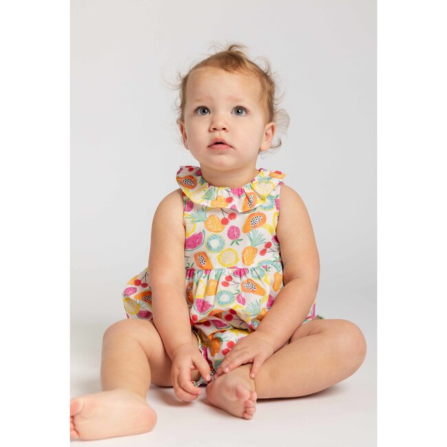 Fruit Print Romper with Neck Ruffle