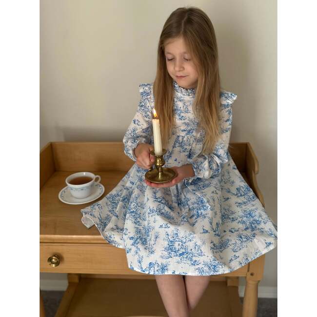 Long Sleeve Aoki Dress, Blue Toile - Dresses - 3