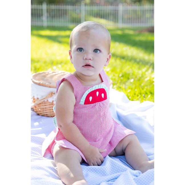 Check Seersucker Dress & Bloomer With Watermelon