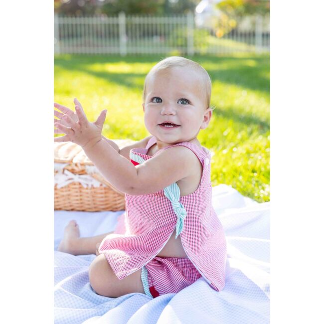 Check Seersucker Dress & Bloomer With Watermelon - Dresses - 3