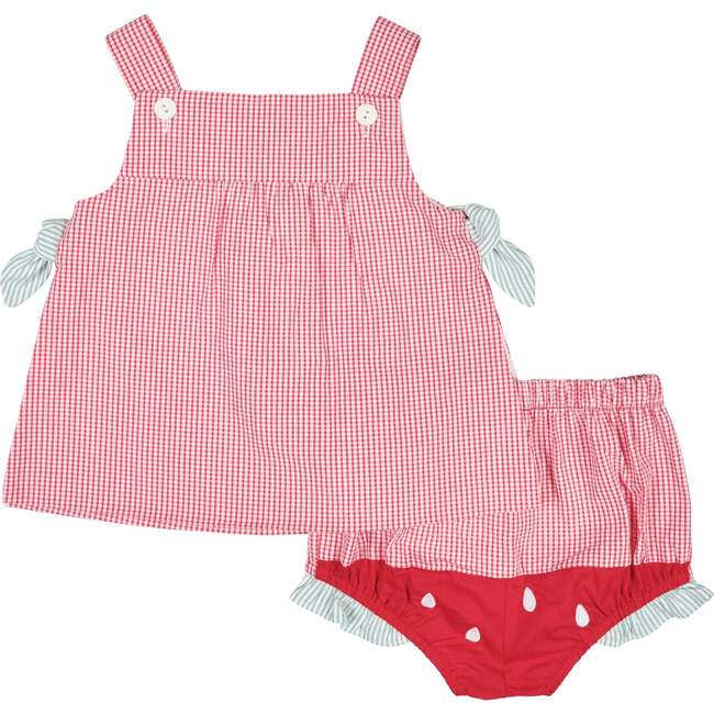 Check Seersucker Dress & Bloomer With Watermelon - Dresses - 4
