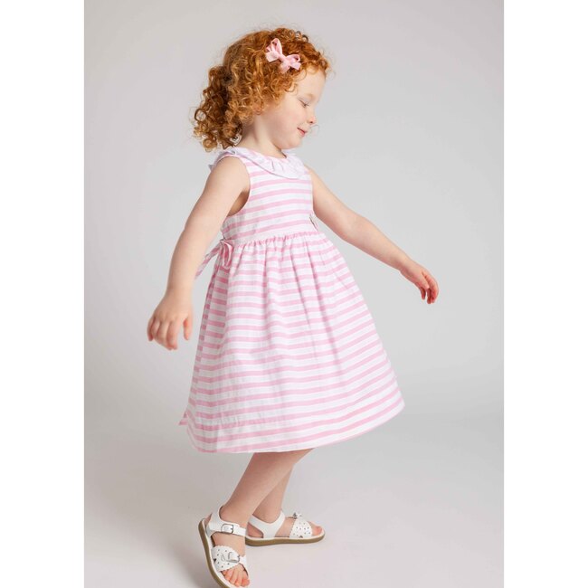 Pink Stripe Dress with Flower and Ruffle Neck - Dresses - 4