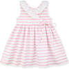 Pink Stripe Dress with Flower and Ruffle Neck - Dresses - 5