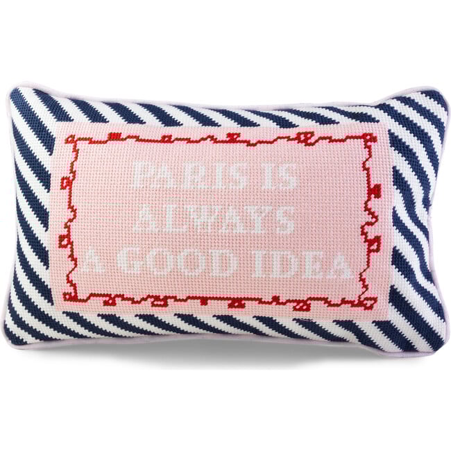 Paris Needlepoint Pillow, Ivory, Black, White