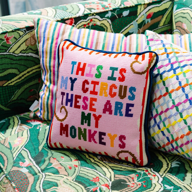 My Circus Needlepoint Pillow, Pink, Dark blue - Decorative Pillows - 4