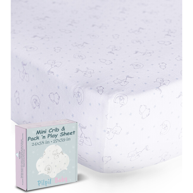 Peruvian Pima Cotton Baby Fitted Sheet, Elephant Sky